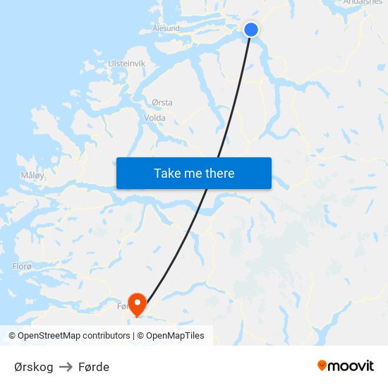 Ørskog to Førde map