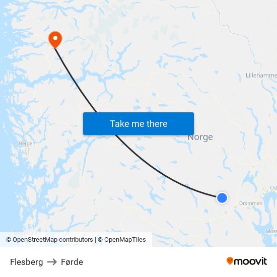 Flesberg to Førde map