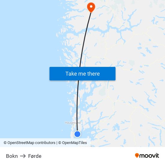 Bokn to Førde map