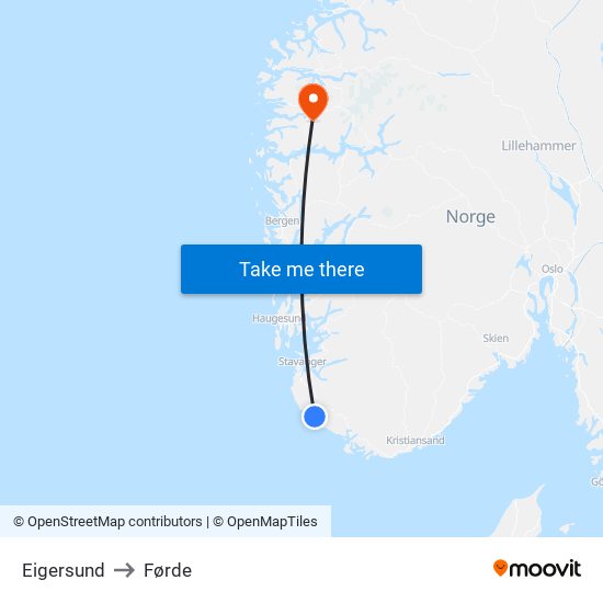 Eigersund to Førde map