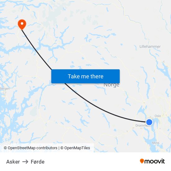 Asker to Førde map