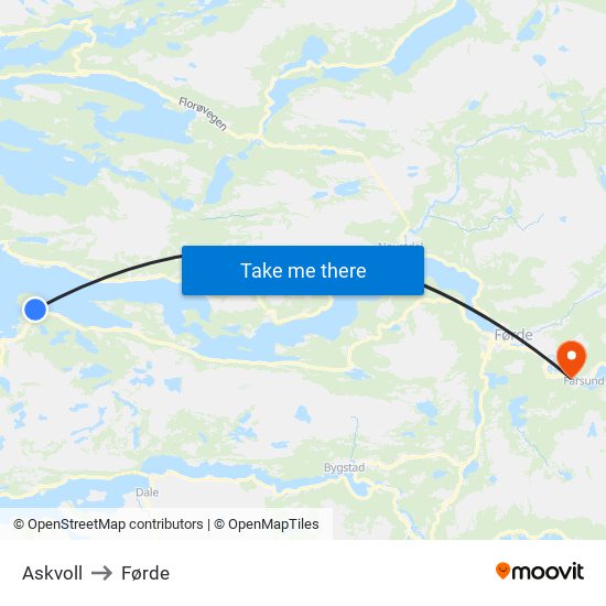 Askvoll to Førde map