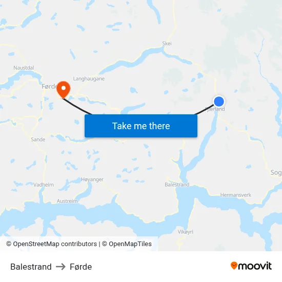 Balestrand to Førde map