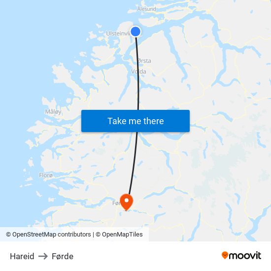 Hareid to Førde map