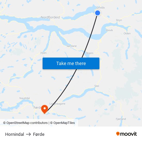 Hornindal to Førde map