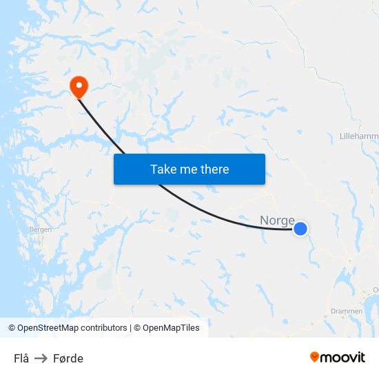 Flå to Førde map