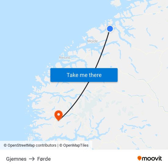 Gjemnes to Førde map