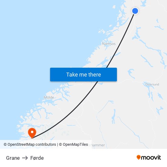 Grane to Førde map