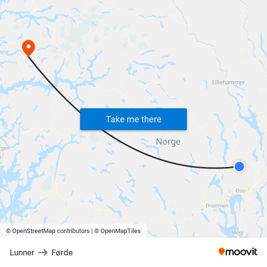 Lunner to Førde map