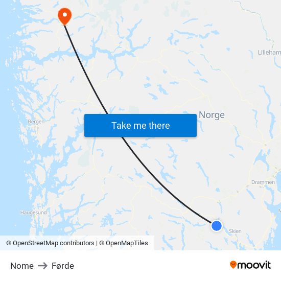 Nome to Førde map