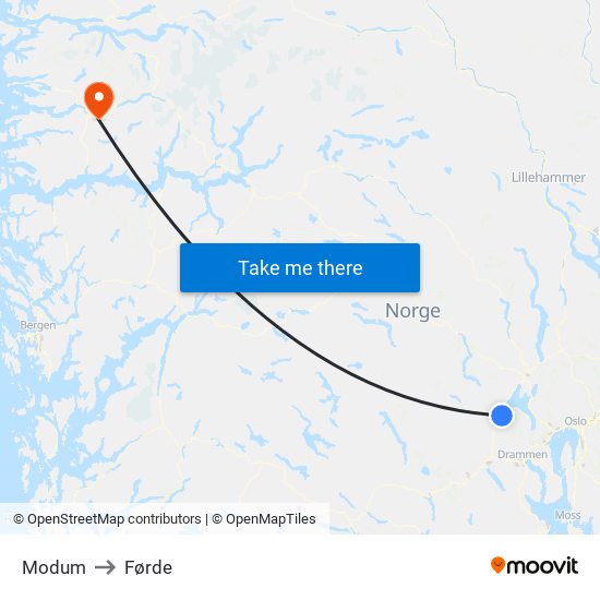 Modum to Førde map