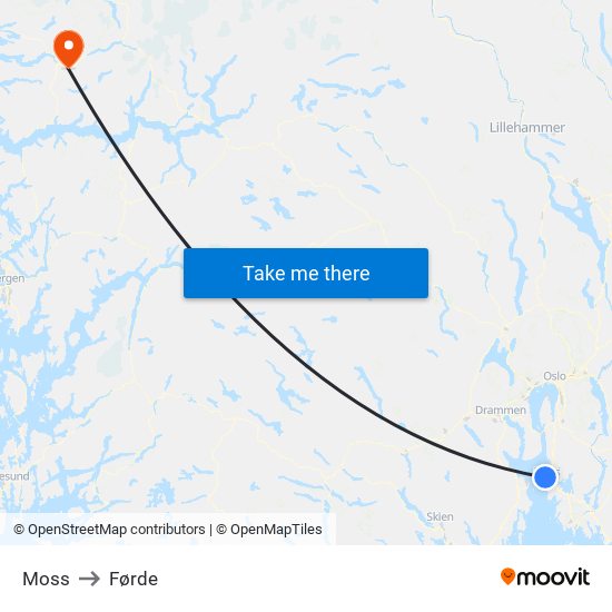 Moss to Førde map