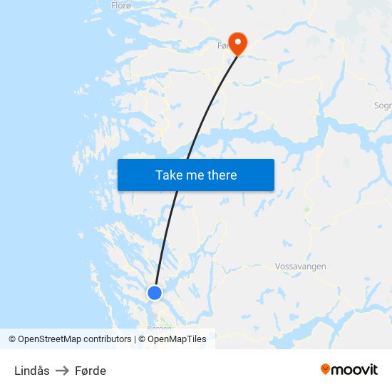 Lindås to Førde map