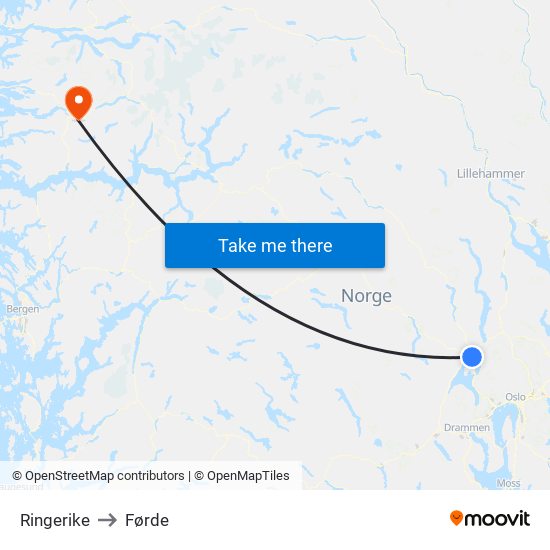 Ringerike to Førde map