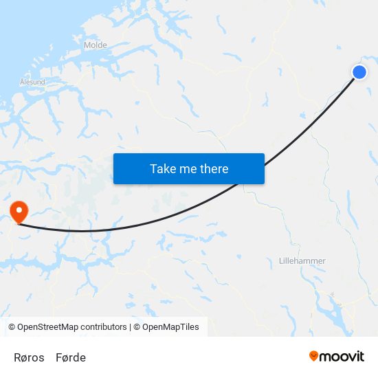 Røros to Førde map