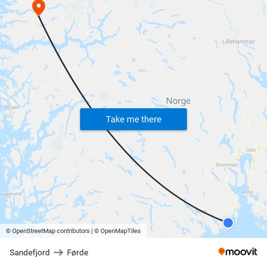 Sandefjord to Førde map