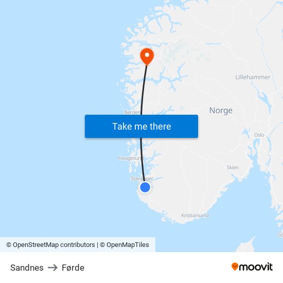 Sandnes to Førde map