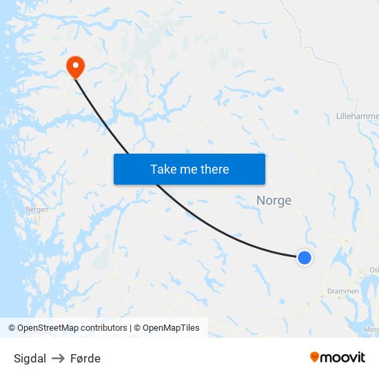 Sigdal to Førde map