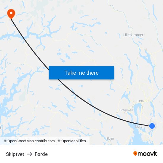 Skiptvet to Førde map