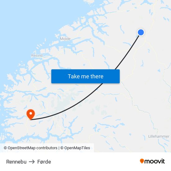 Rennebu to Førde map