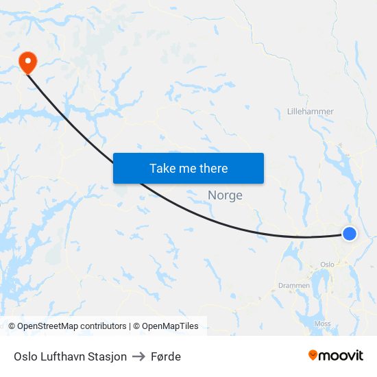 Oslo Lufthavn Stasjon to Førde map