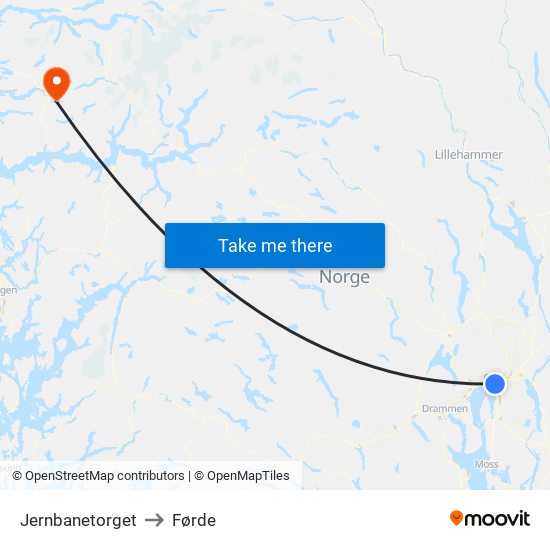 Jernbanetorget to Førde map