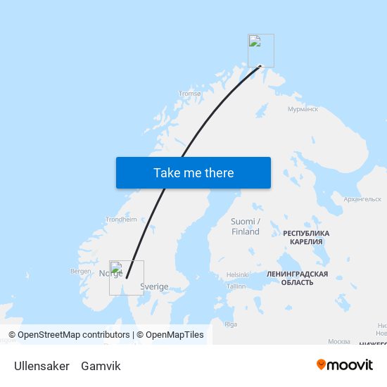 Ullensaker to Gamvik map