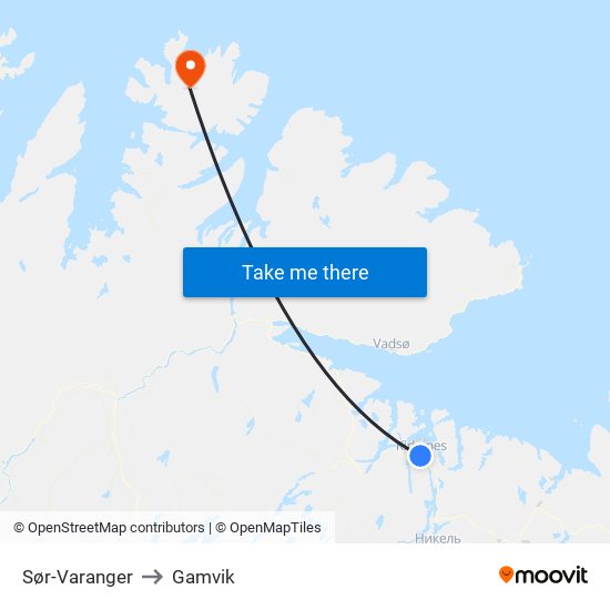 Sør-Varanger to Gamvik map