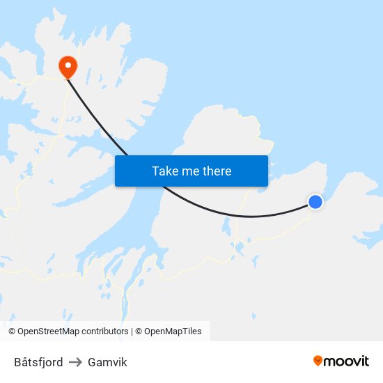 Båtsfjord to Gamvik map