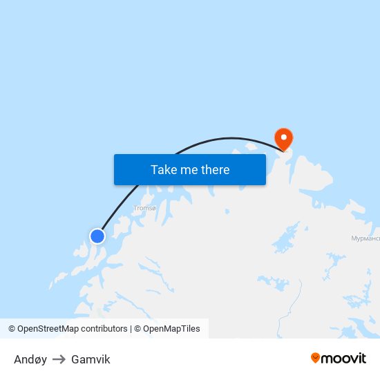 Andøy to Gamvik map