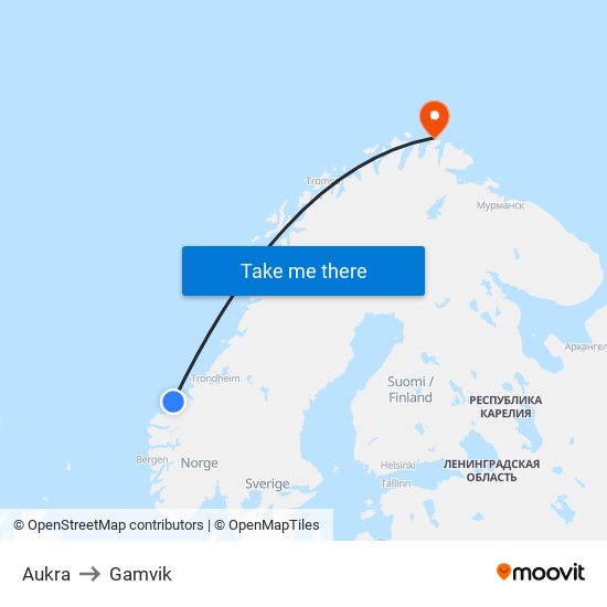 Aukra to Gamvik map