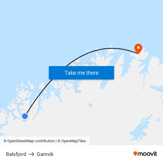 Balsfjord to Gamvik map