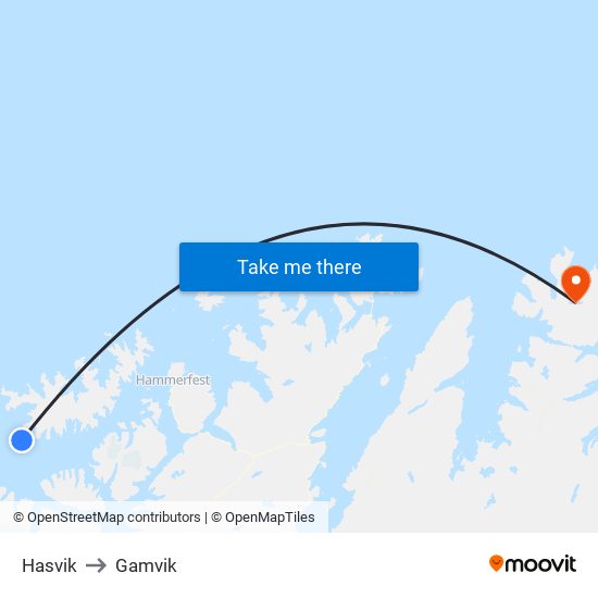 Hasvik to Gamvik map