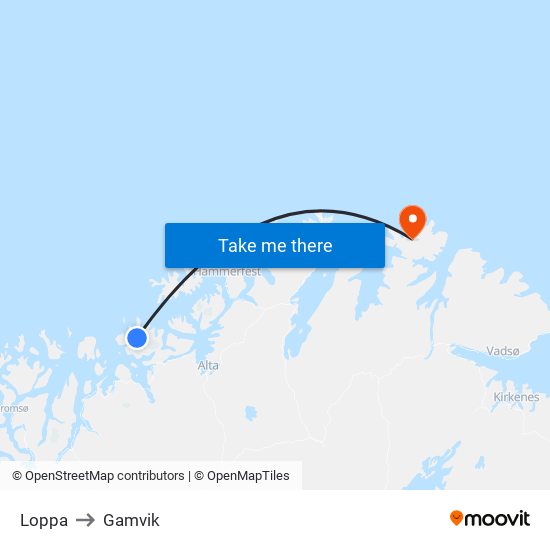 Loppa to Gamvik map