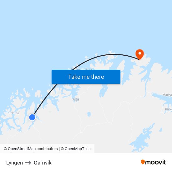 Lyngen to Gamvik map