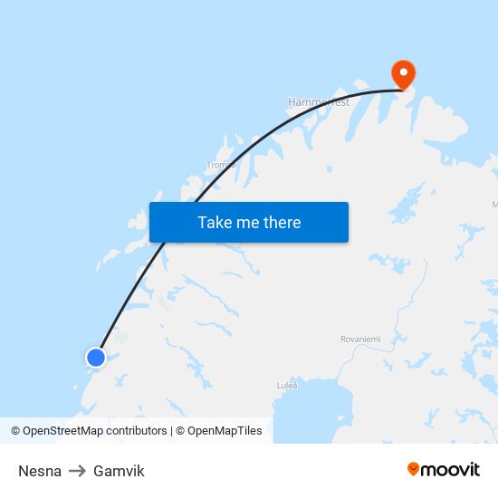 Nesna to Gamvik map