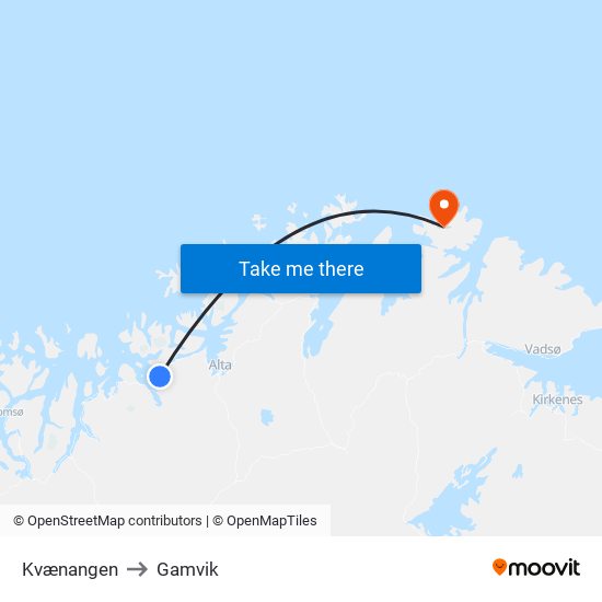 Kvænangen to Gamvik map