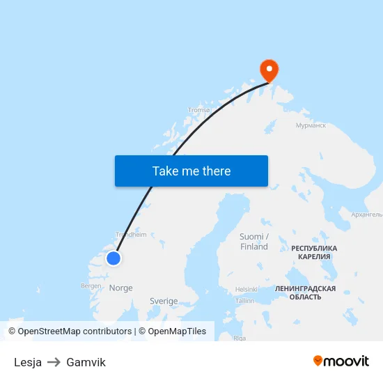 Lesja to Gamvik map