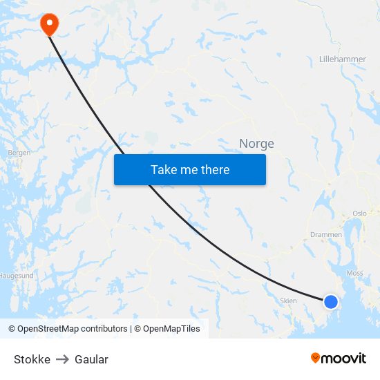 Stokke to Gaular map