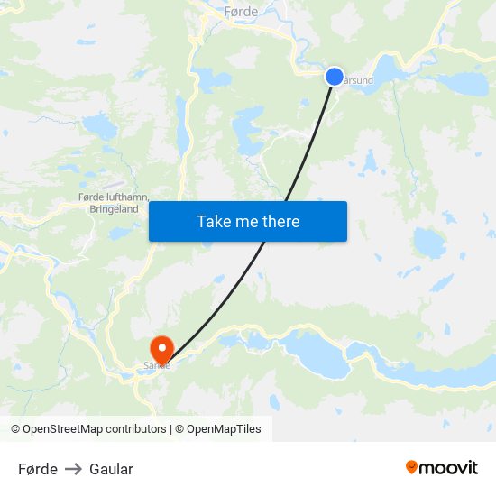 Førde to Gaular map