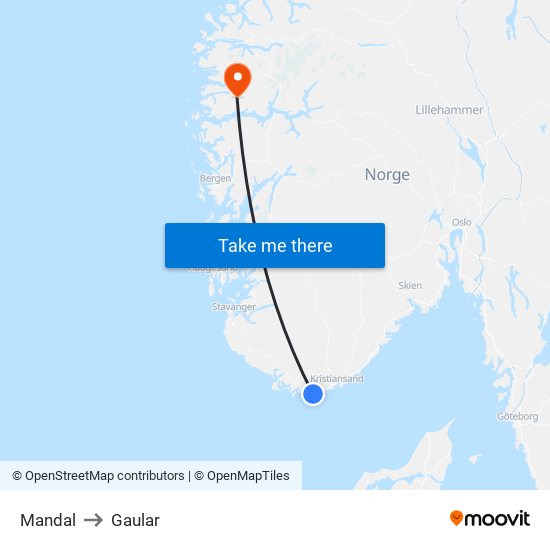 Mandal to Gaular map