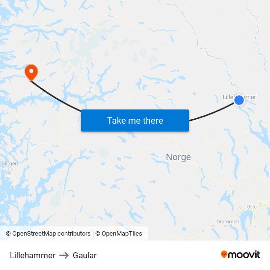 Lillehammer to Gaular map