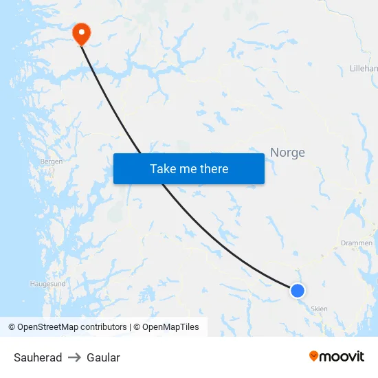 Sauherad to Gaular map