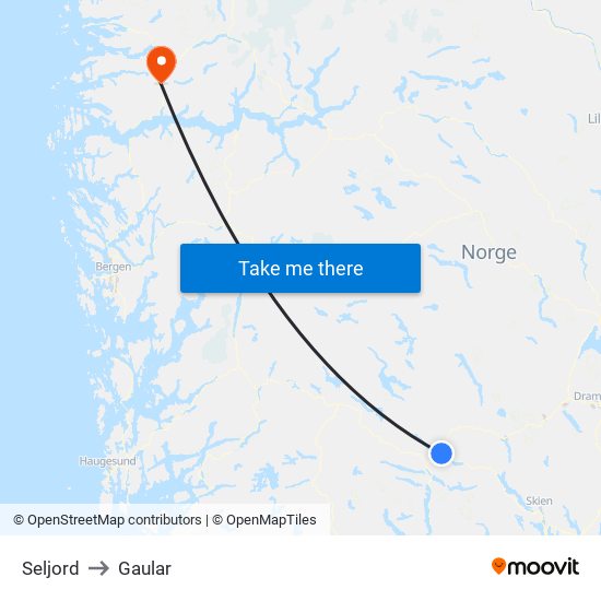 Seljord to Gaular map