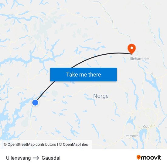 Ullensvang to Gausdal map