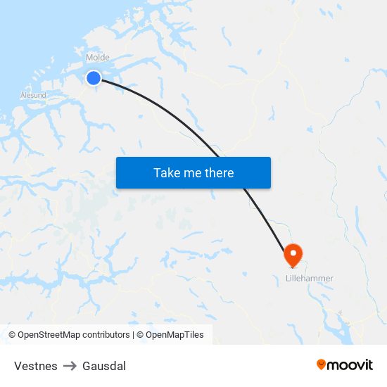 Vestnes to Gausdal map