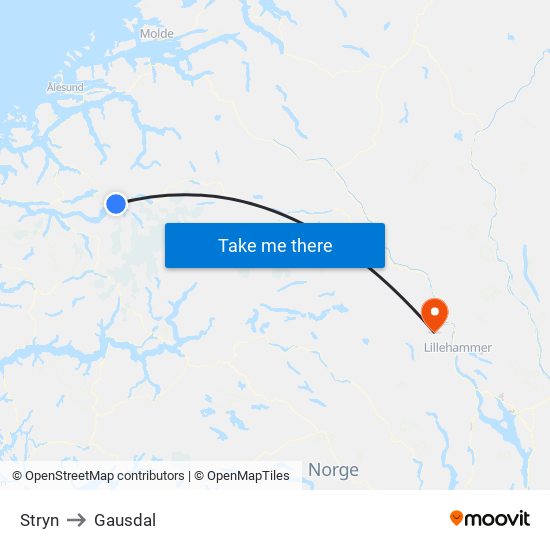 Stryn to Gausdal map