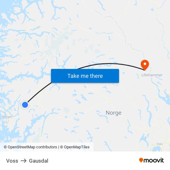 Voss to Gausdal map