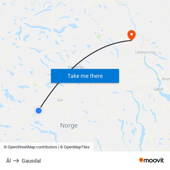 Ål to Gausdal map