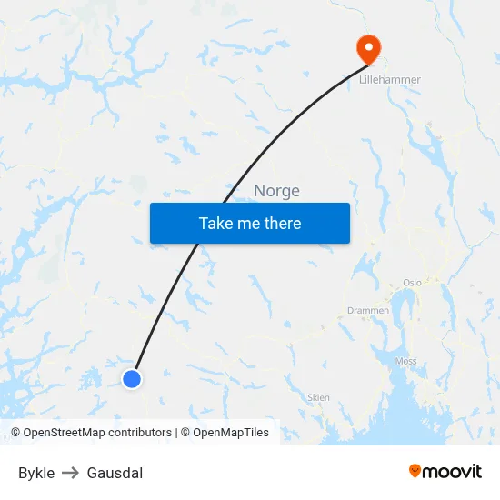Bykle to Gausdal map